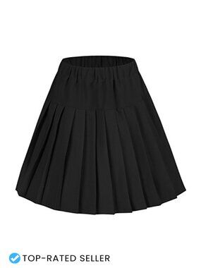 Pleated Mini Skirt Elastic Waist A-Line Plaid Polyester Spandex